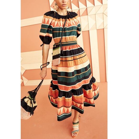 Ulla Johnson Ayita Dress Striped 0 Orange Green - Picture 10 of 10